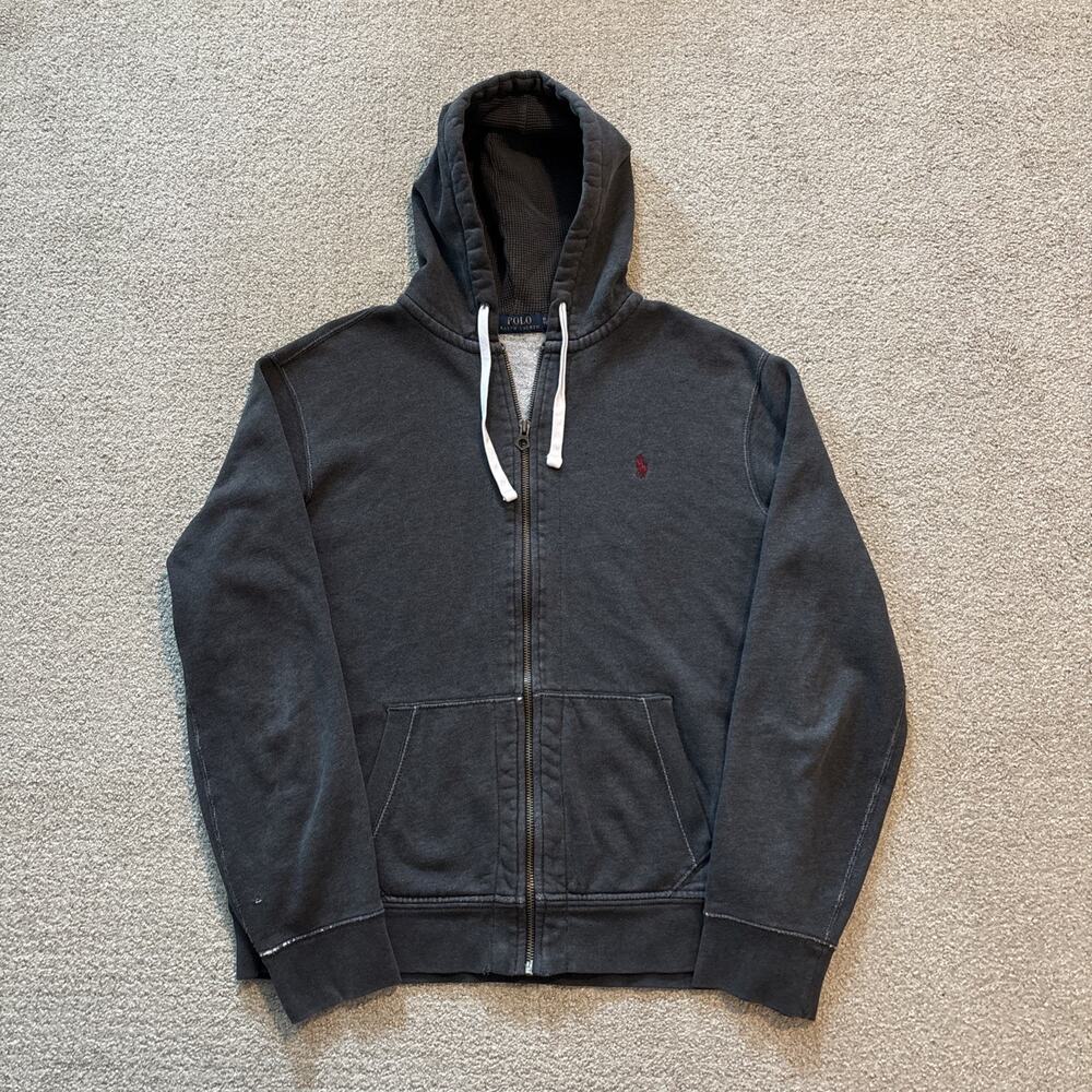Vintage Polo Ralph Lauren Sweatshirt Mens XL Hoodie Jacket Full Zip Fleece Gray